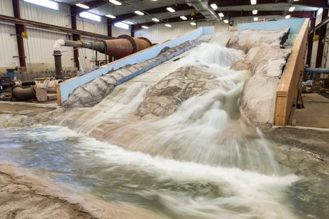 The model is an exact, scale replica of the damaged spillway. 