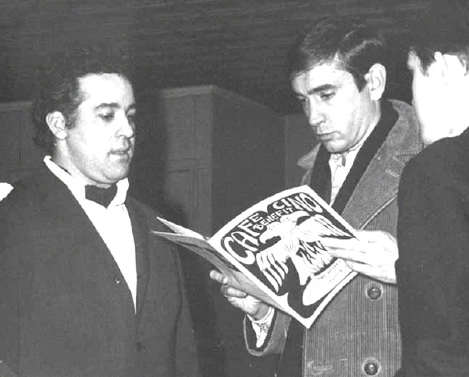 Joe Cino, left, with Edward Albee at a benefit for the Caffe in 1965.