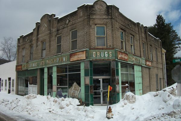 An abandoned drugstore in Parksville, Sullivan County, New York