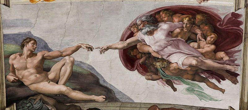 Michelangelo's depiction of the creation of Adam in the Sistine Chapel.