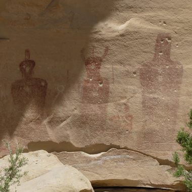 Archaic rock art, Sego Canyon, with possible bullet holes