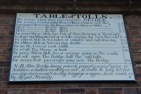 Toll gate - Table of tolls