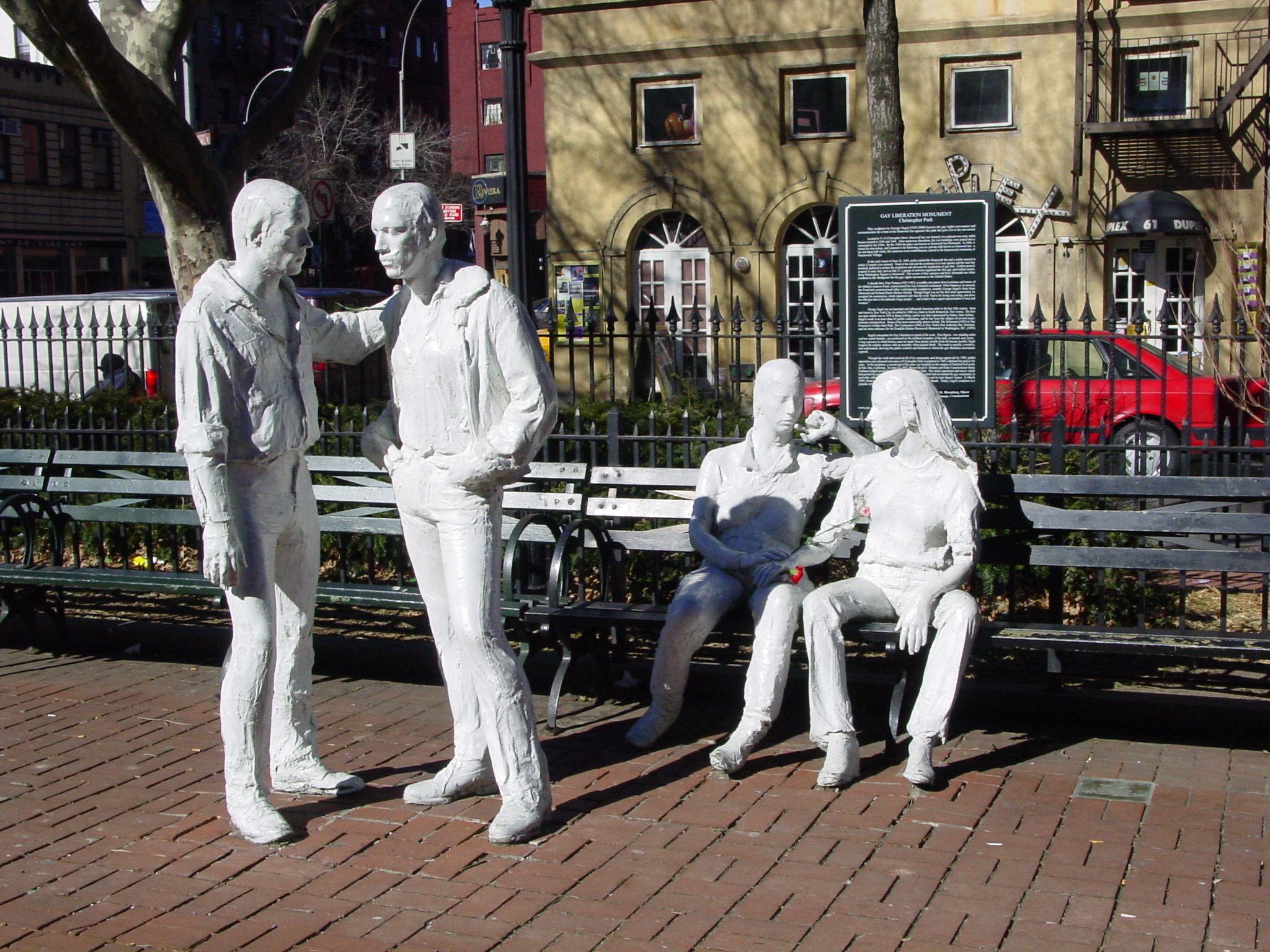 George Segal's Gay Liberation installation outside the Stonewall Bar in Greenwich Village.