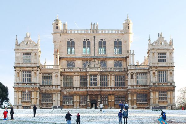 Wollaton Hall in the snow.