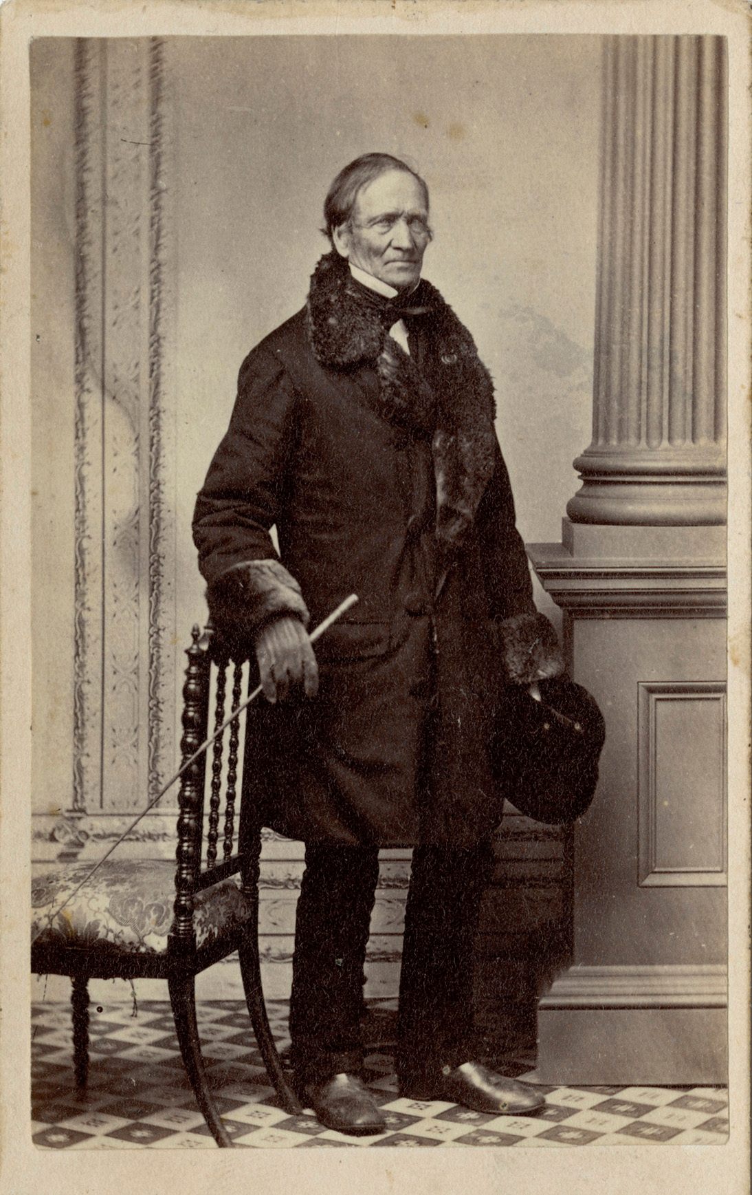 Edward Hitchcock, full-length portrait, facing right, c. 1863.
