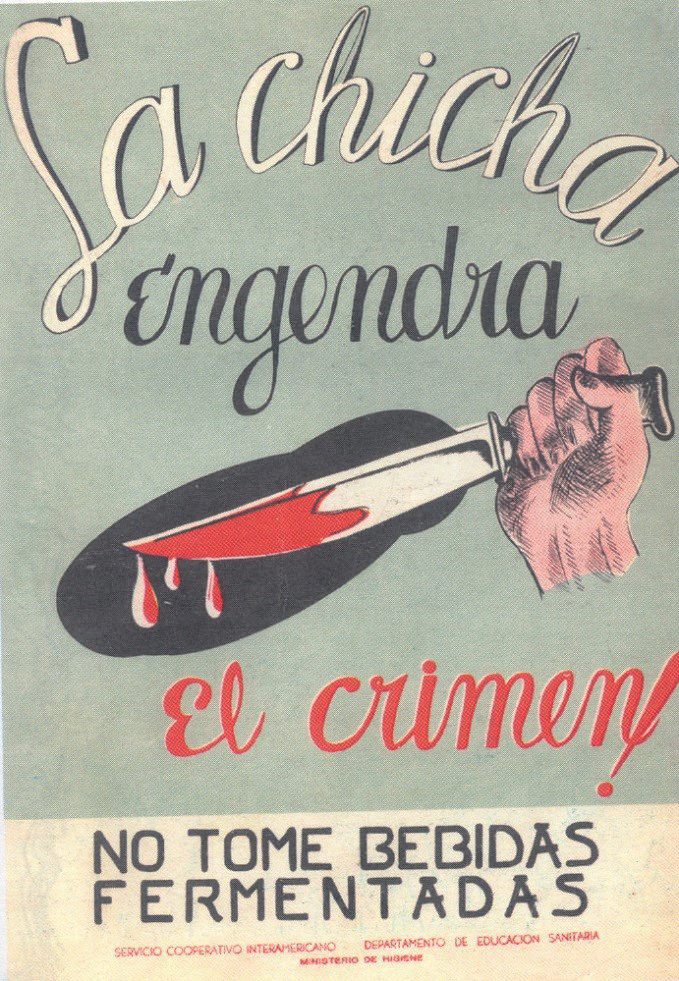 A poster portraying Chicha as a dangerous drink. 