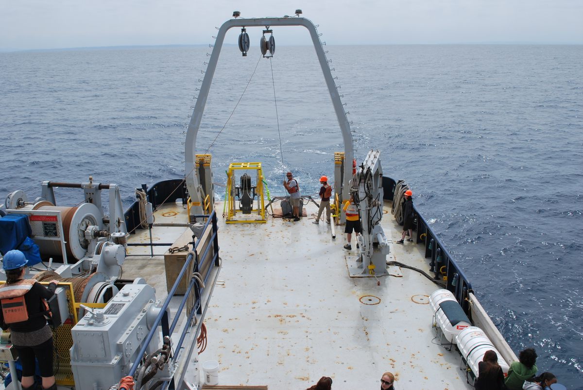 The equipment drew a sediment core from more than 1,900 feet below the surface.