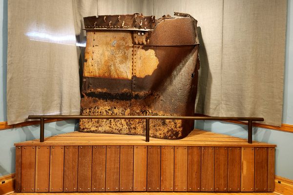 A salvaged piece of the USS Arizona’s superstructure.