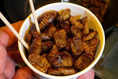 On the street, beondegi will come in a small cup with toothpicks or chopsticks.