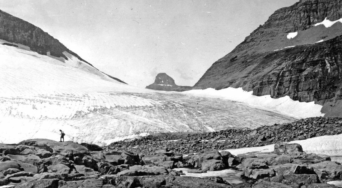 The terminus of Boulder Glacier, photographed in 1913.