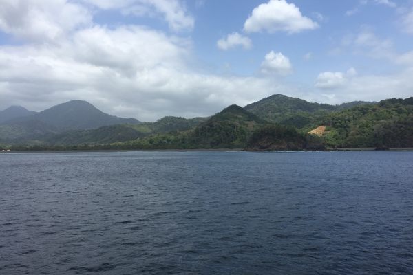 The rugged and infamous terrain of the Darién Gap as seen from the Pacific, off the coast of Panama.