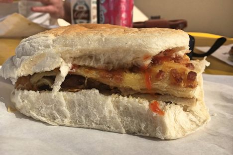 Savoury Slice in a Flat Roll with Sauce