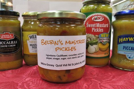 A wide array of mustard pickles.