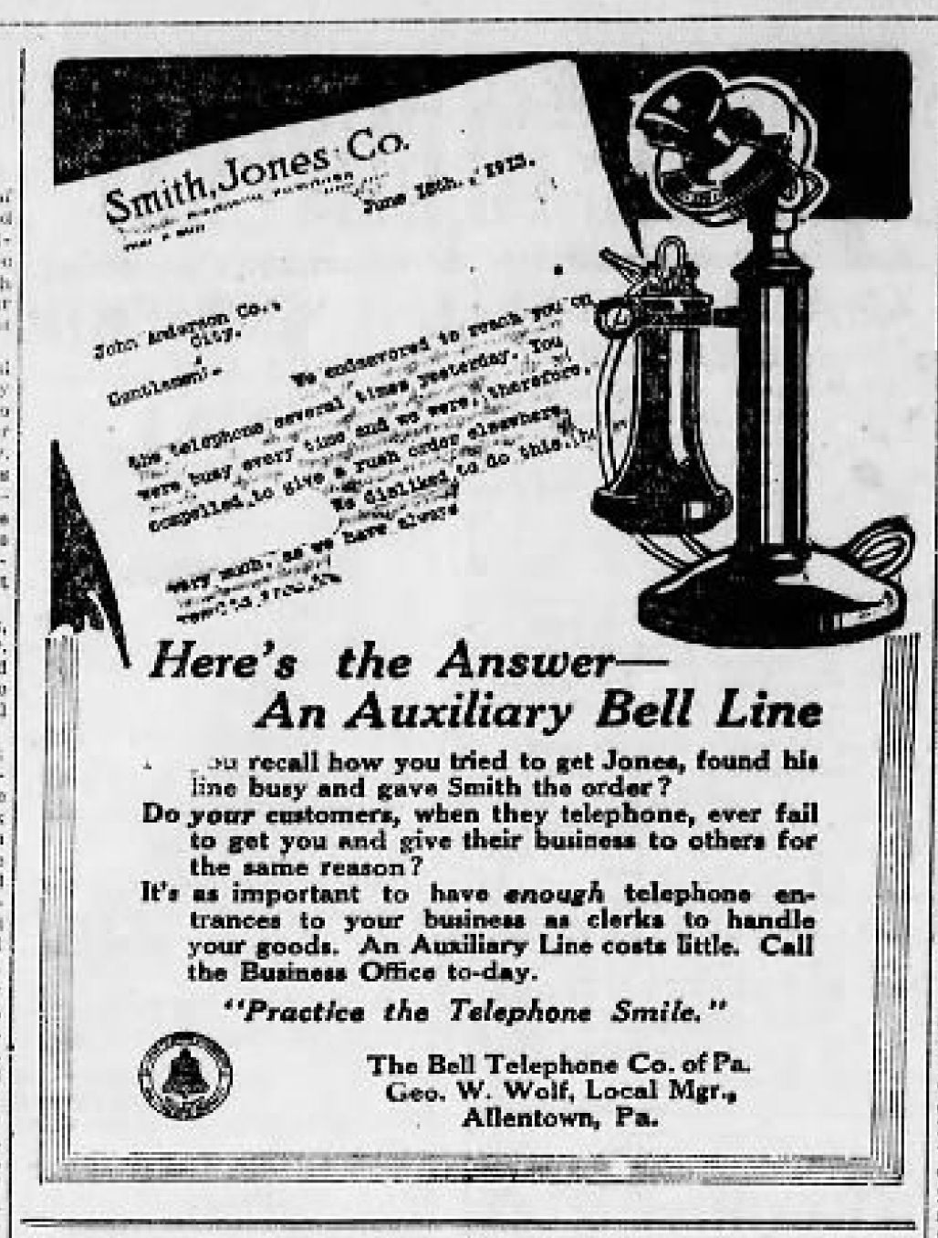 1920s telephone ad