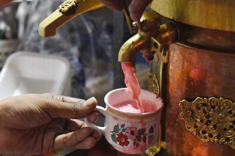 Rosy Kashmiri chai traditionally has a savory taste.