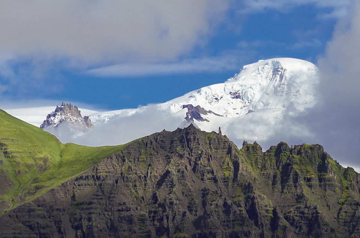 Öræfajökull is one of several volcanoes in southeastern Iceland that's covered by glaciers, some of which have tongues that extend nearly to the coast.