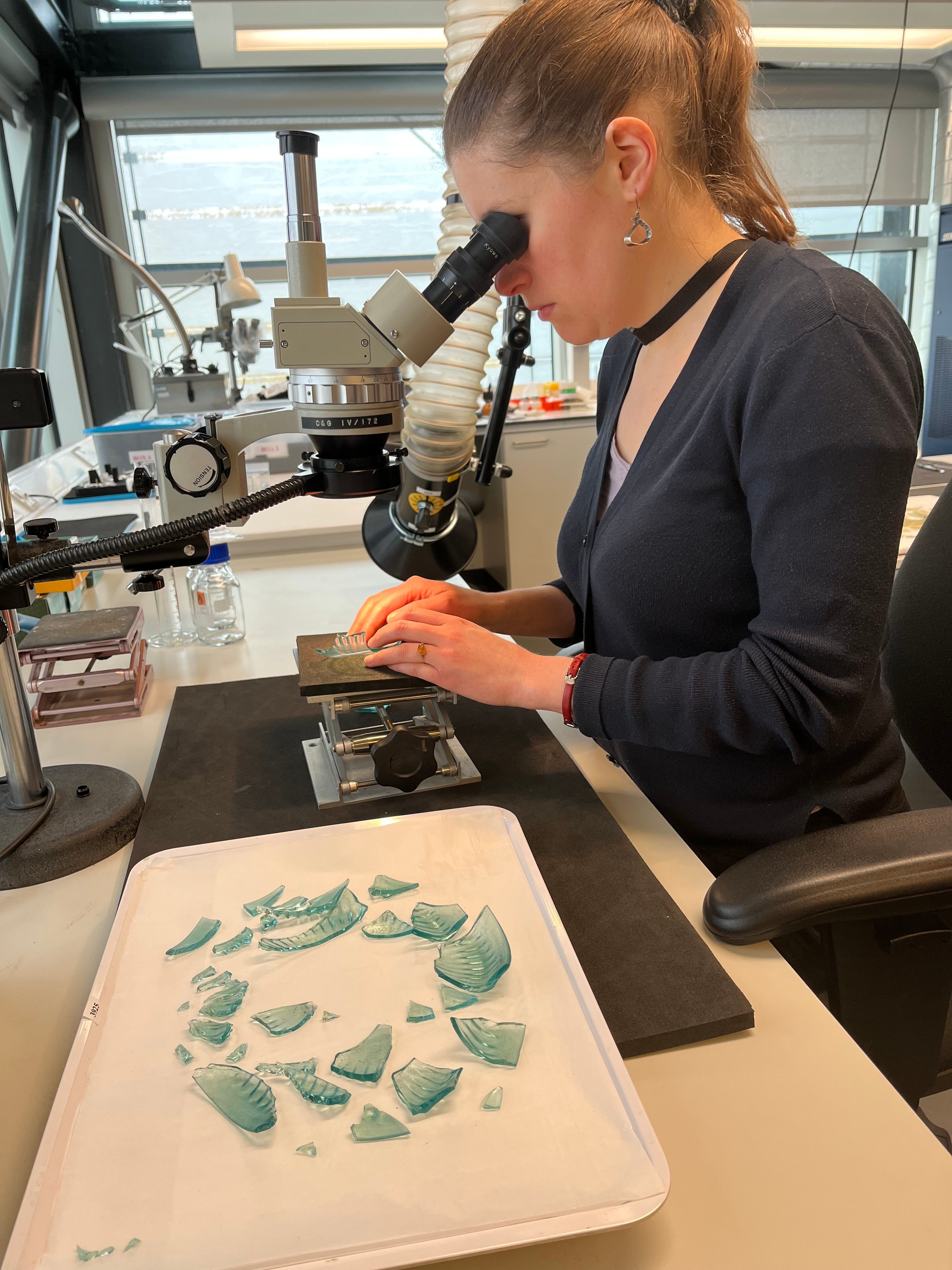 Claire Cuyaubère, a French expert in glass and ceramic conservation, worked to repair a Roman ribbed bowl from the first century.
