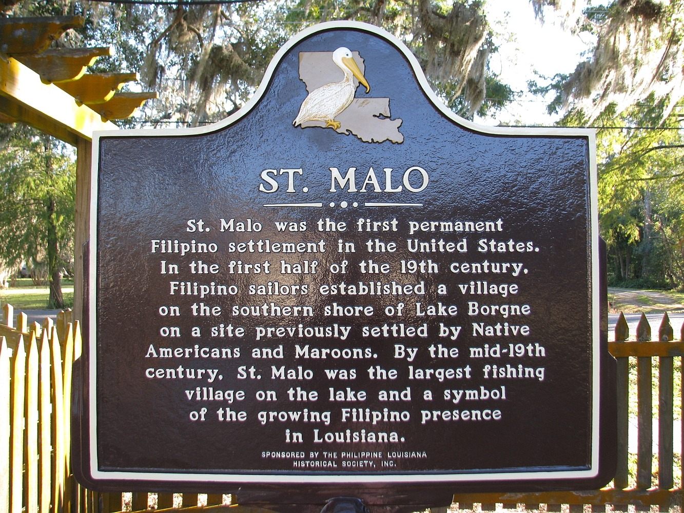 In 2019, members of the local Filipino community placed a marker at the approximate location of St. Malo; the village itself was destroyed by a hurricane in 1915.