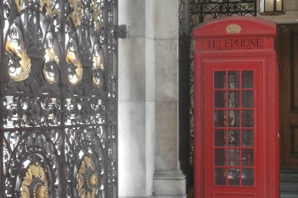 At the entrance to Burlington House stand two K2 telephone boxes. 
