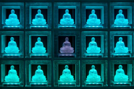 Floating crystal Buddhas.