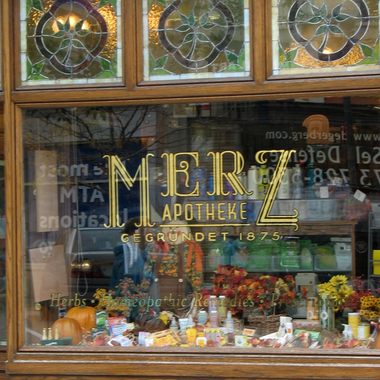 Shop window of Merz Apothecary.