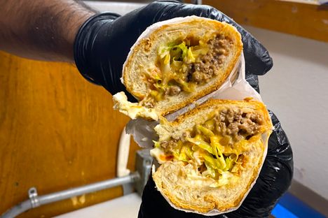 A chopped cheese sandwich from Hajji’s in Harlem.
