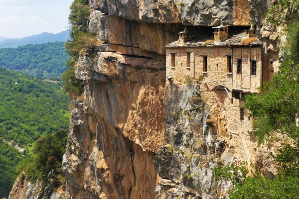 The monastery is chiseled into the side of the mountain.