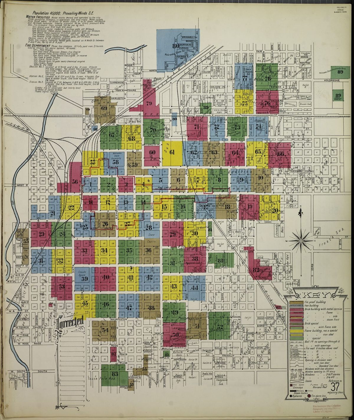 A Sanborn Fire Insurance Map from Lincoln, Nebraska, from 1903.