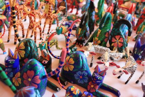 Several smaller alebrijes for sale in Tilcajete.
