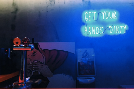 Neon message in The Press