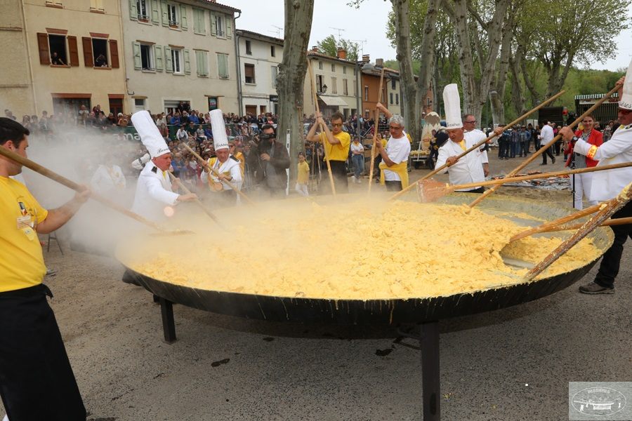 It takes a village to whip up a giant omelet.