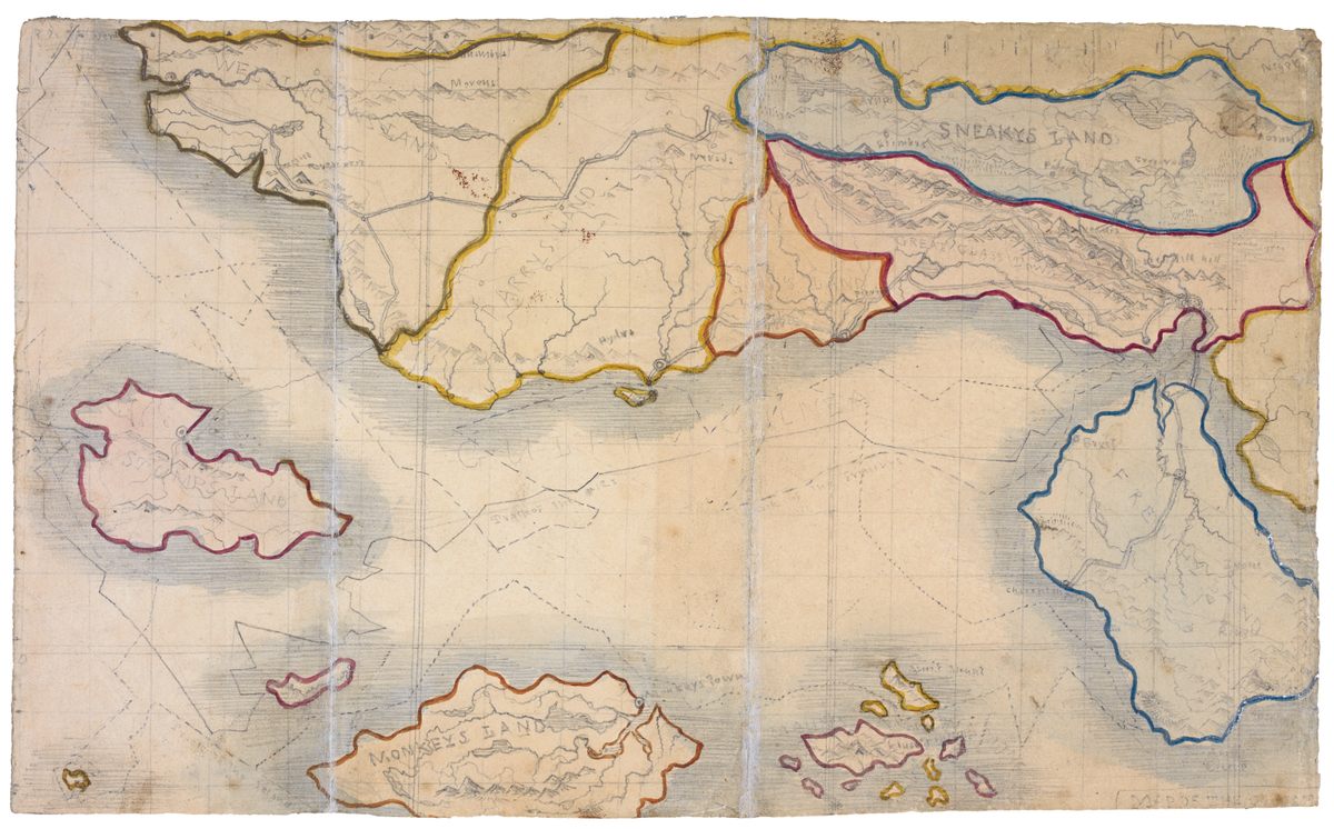 Map of Verdopolis, or Glass Town, from
<em>The History of the Young Men: From Their First
Settlement to the Present Time</em>, by Branwell
Brontë.