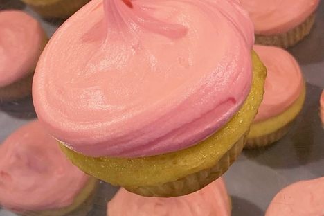 Pink buttercream frosted ScottCake