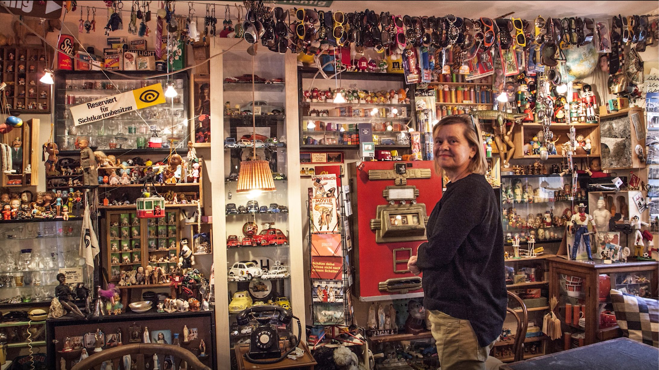 Dagmar Vergeat, standing among her collections in 2015.