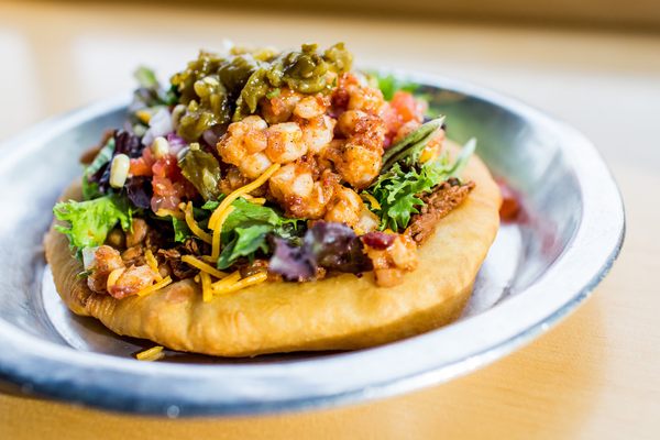 Frybread serves as a base for Tocabe's Indian Taco.