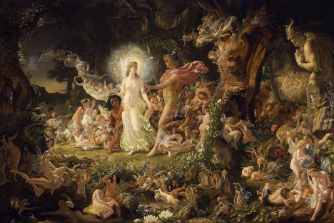 Joseph Noel Paton's 1849 painting of Oberor and Titania, fairies from Shakespeare's Midsummer Night's Dream.