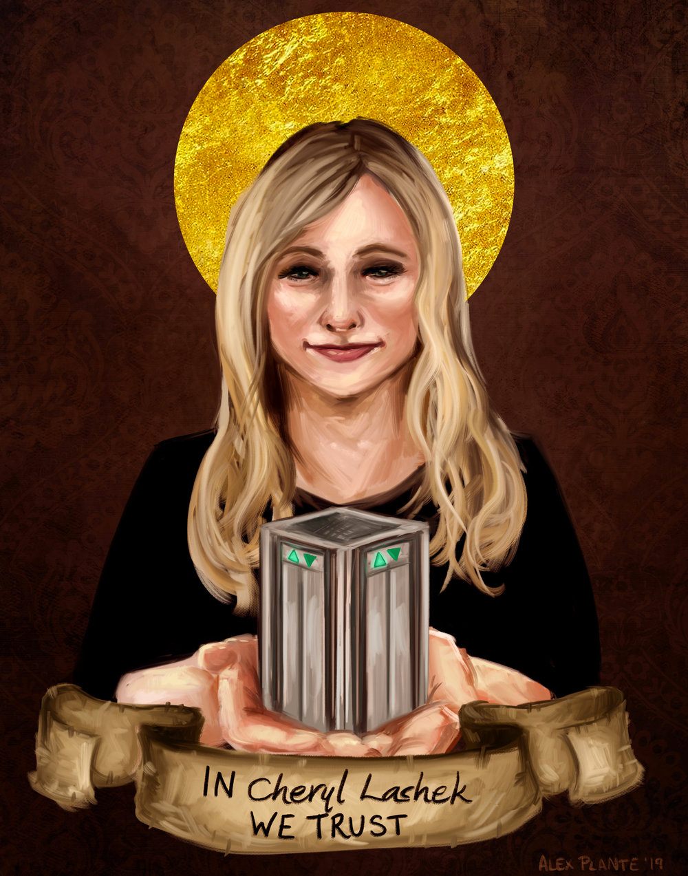 A portrait of Cheryl Lashek, made by Alex Plante.
