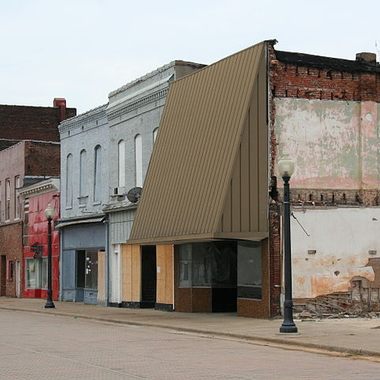 Part of abandoned historic downtown Cairo, Illinois.