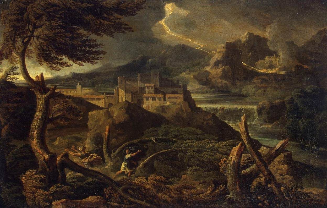Gaspard Dughet's <em>Landscape With Lightning</em>, painted in the late 1660s, treats lightning as a simple zig-zag.