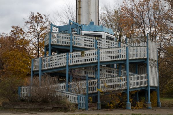 The ramp up to the Space Needle observation deck on Boblo Island.
