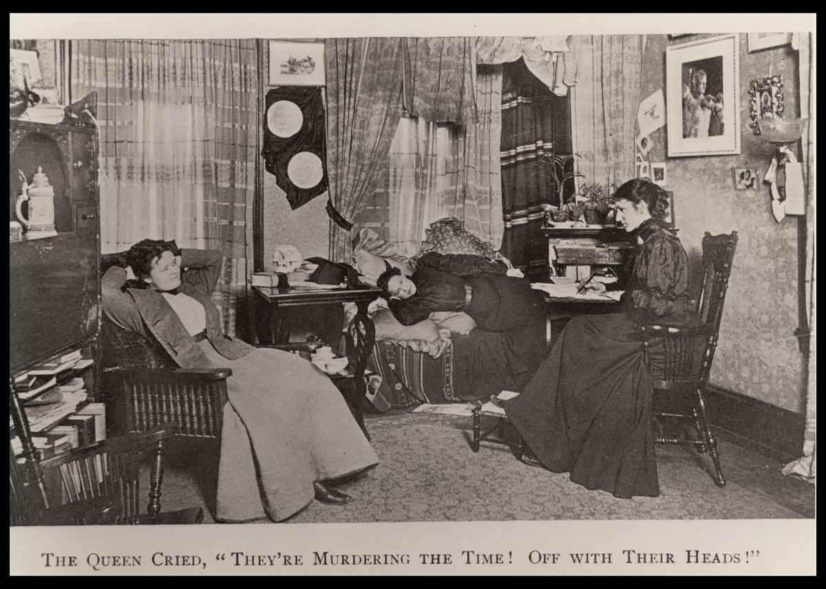 Three students in a boarding house room, from the book <em>Daughters of Aesculapians</em>, c. 1890.