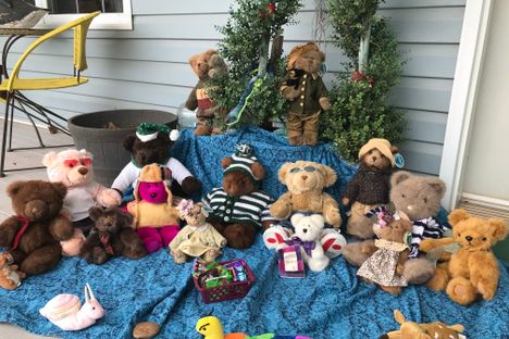 A bevy of bears on a porch in Prince Edward Island, Canada.