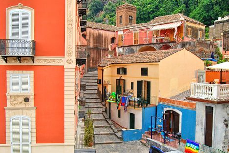 Santa Maria La Scala village stairs and buildings. 