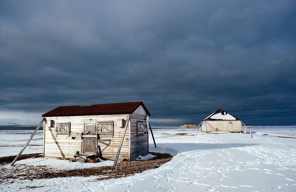 Abandoned research stations in Svalbard.  These old shacks at the Kinnvika Polar Research Station have locks to protect against polar bears. 