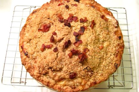 Apple pie with cheddar cheese and bacon bits.