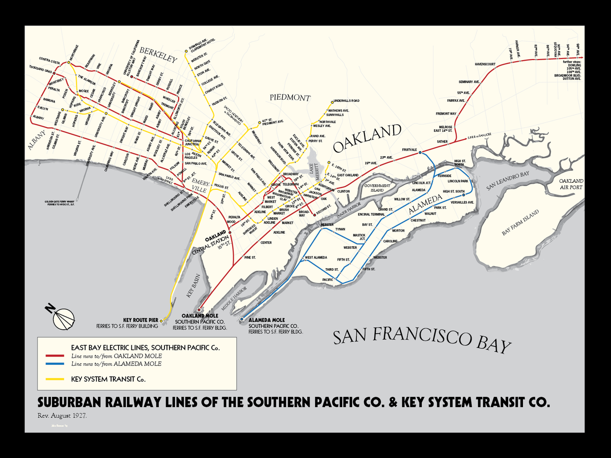 East Bay lines, modeled after the 1927 routes.
