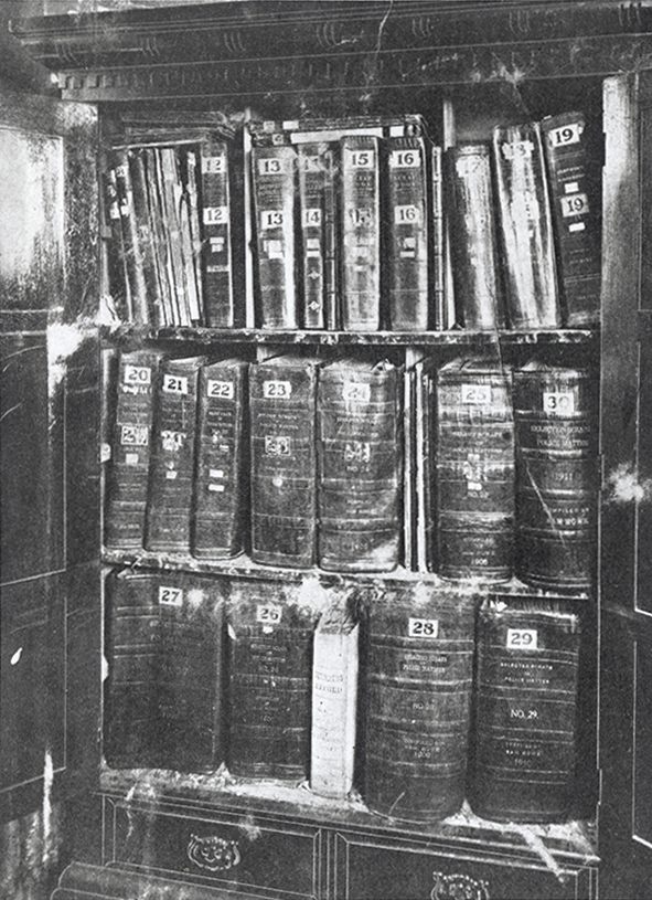 Sam Howe's cabinet, containing over 60,000 newspaper clippings documenting Denver’s history, 1878.