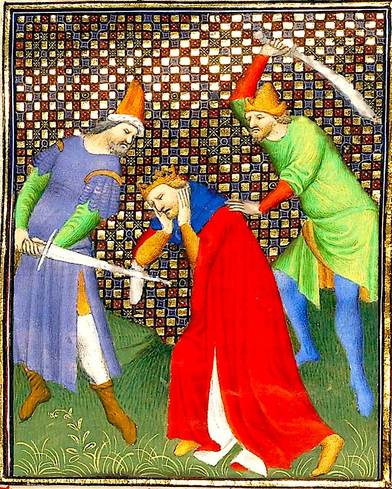 This early 15th-century illumination shows the murder of a false claimant to the Macedonian throne.
