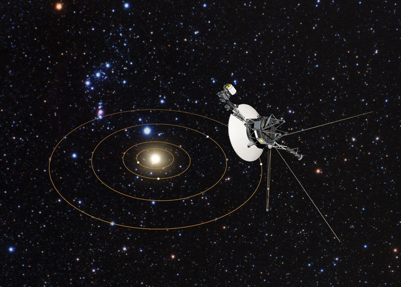 An artist's impression of Voyager 1's "view" of the solar system, as it hurtles away from it.