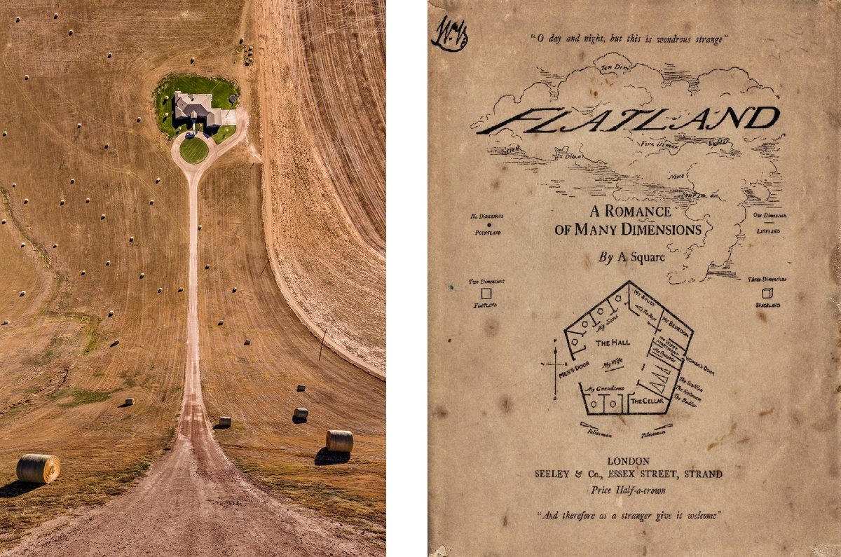 Left: <em>Farm with Bales</em>; Right: 1884 cover of Abbott's novel.